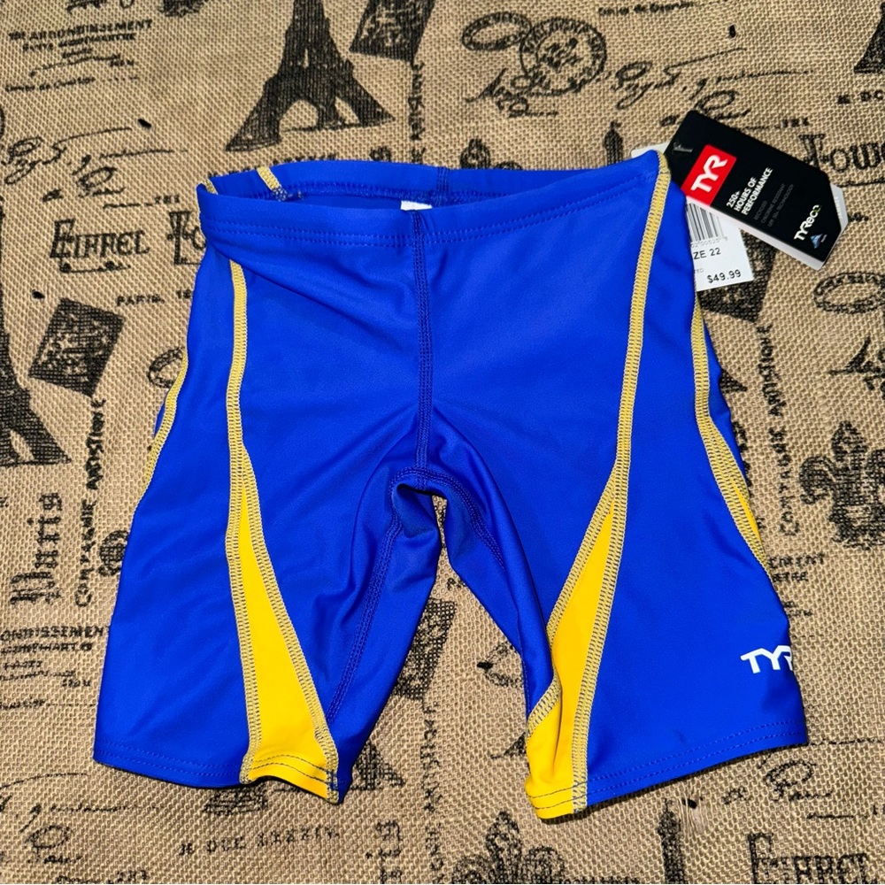 TYR NWT! Boy's Royal Blue/Gold  Alliance Splice Jammer Swimsuit Size 22